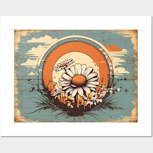 Daisies Minimalist Flora Positive Vintage Retro Since Posters and Art